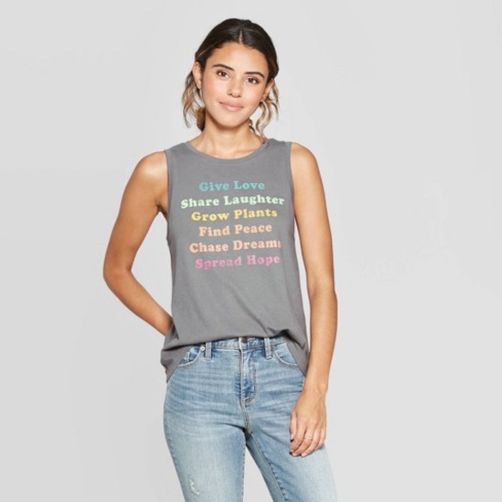 Fifth Sun Juniors Love List Graphic Tank Top